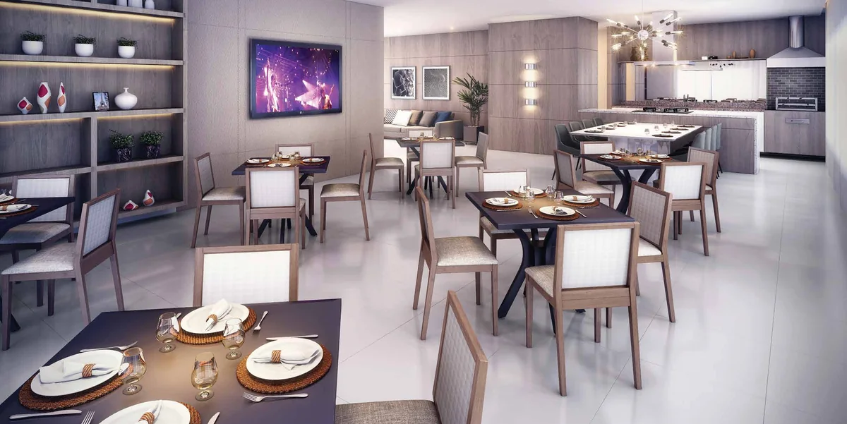 Salão de festas e área gourmet do Ikone — perspectiva artística