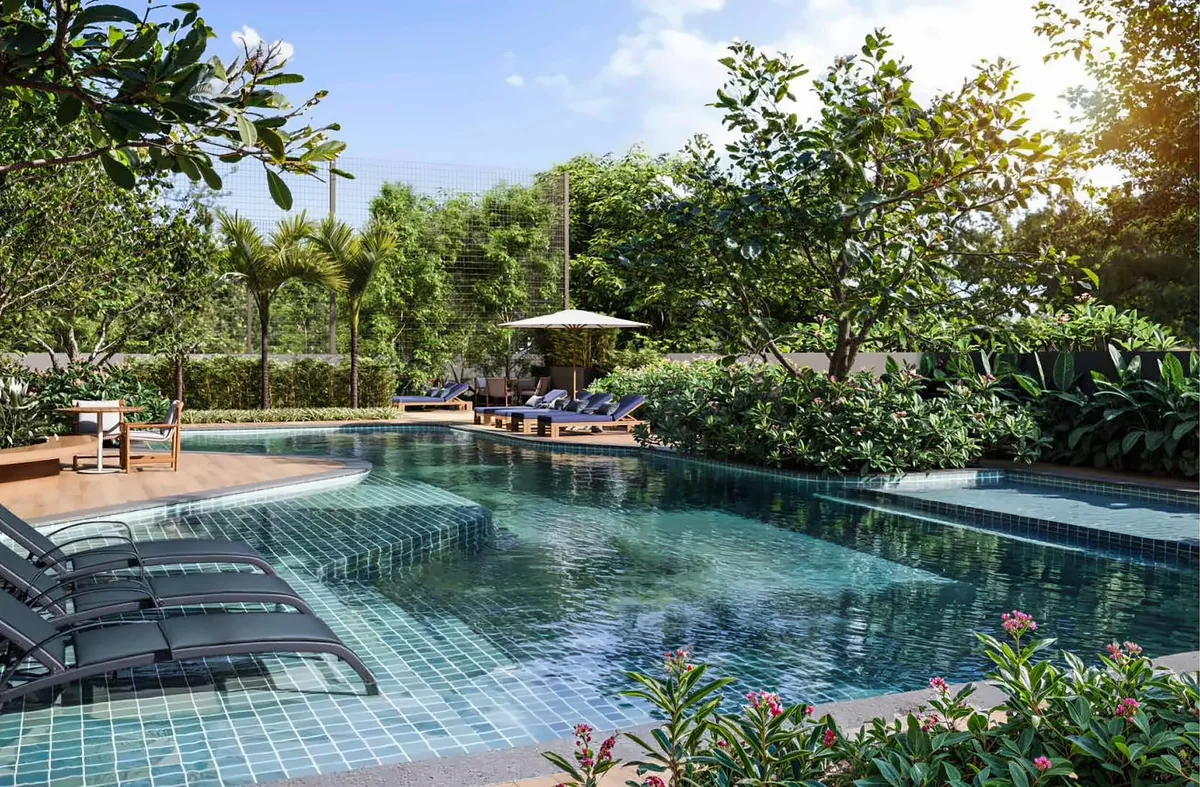 Piscina e paisagismo do Paysage, em Lorena — perspectiva artística